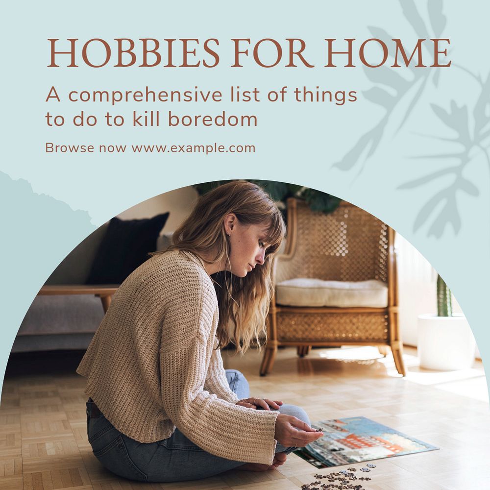 Hobbies for home Instagram post template, editable social media design