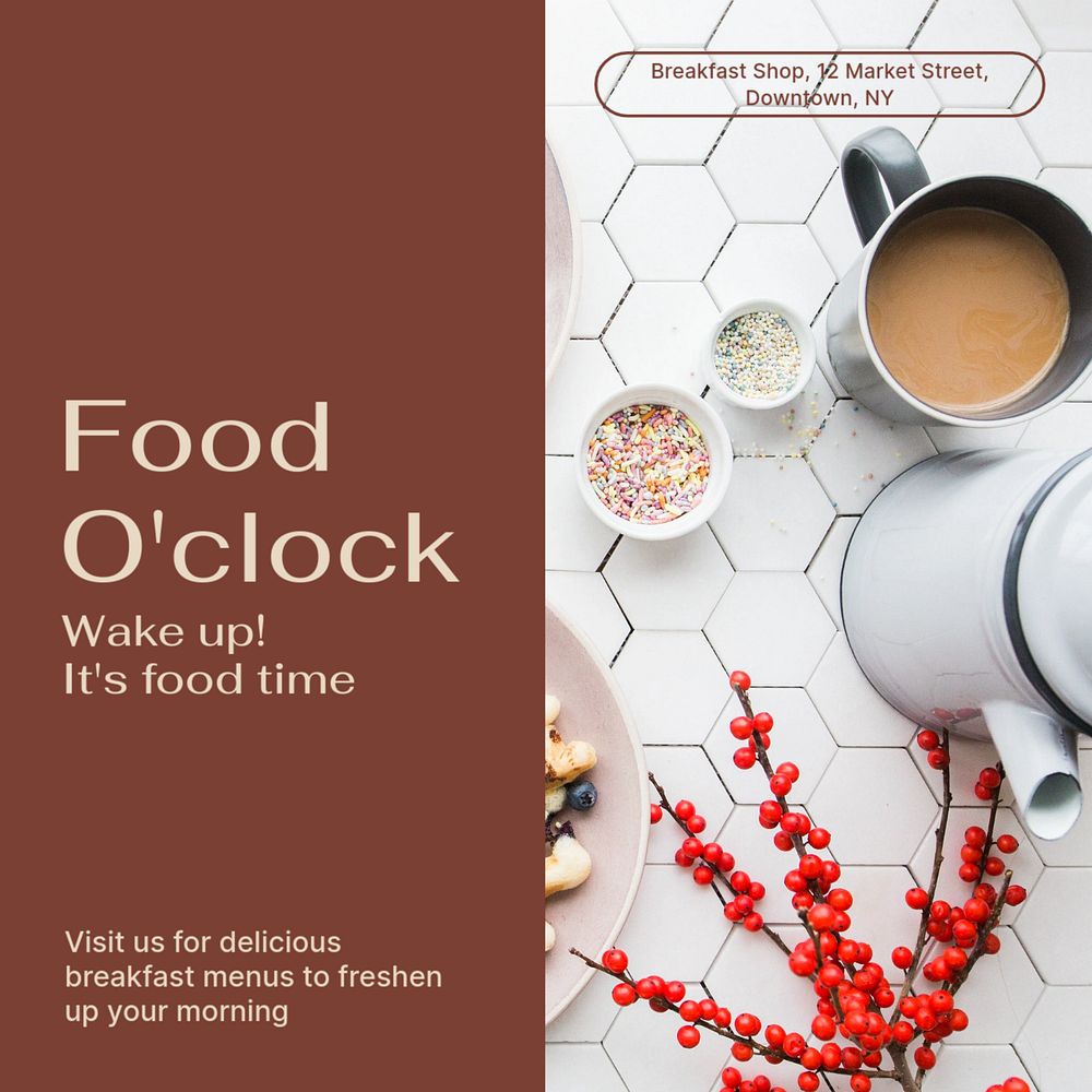 Food & breakfast time Instagram post template, editable social media design