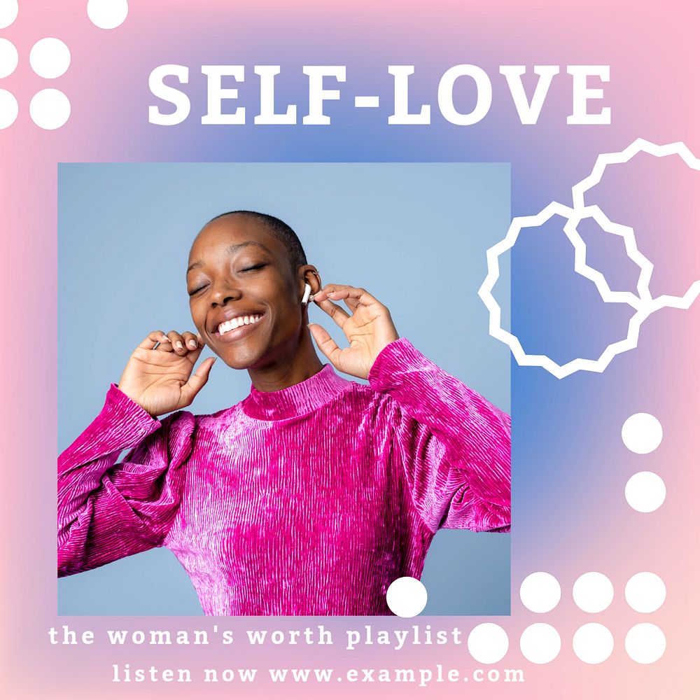 Self-love playlist Instagram post template, editable design