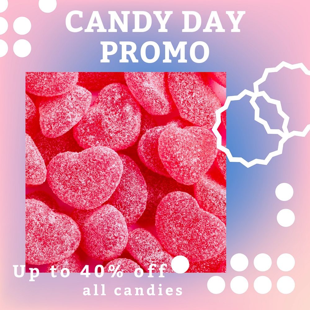 Candy day promo post template, editable social media design