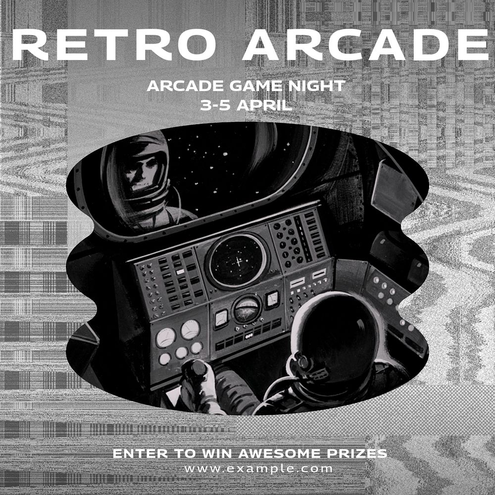 Retro arcade Instagram post template, editable text