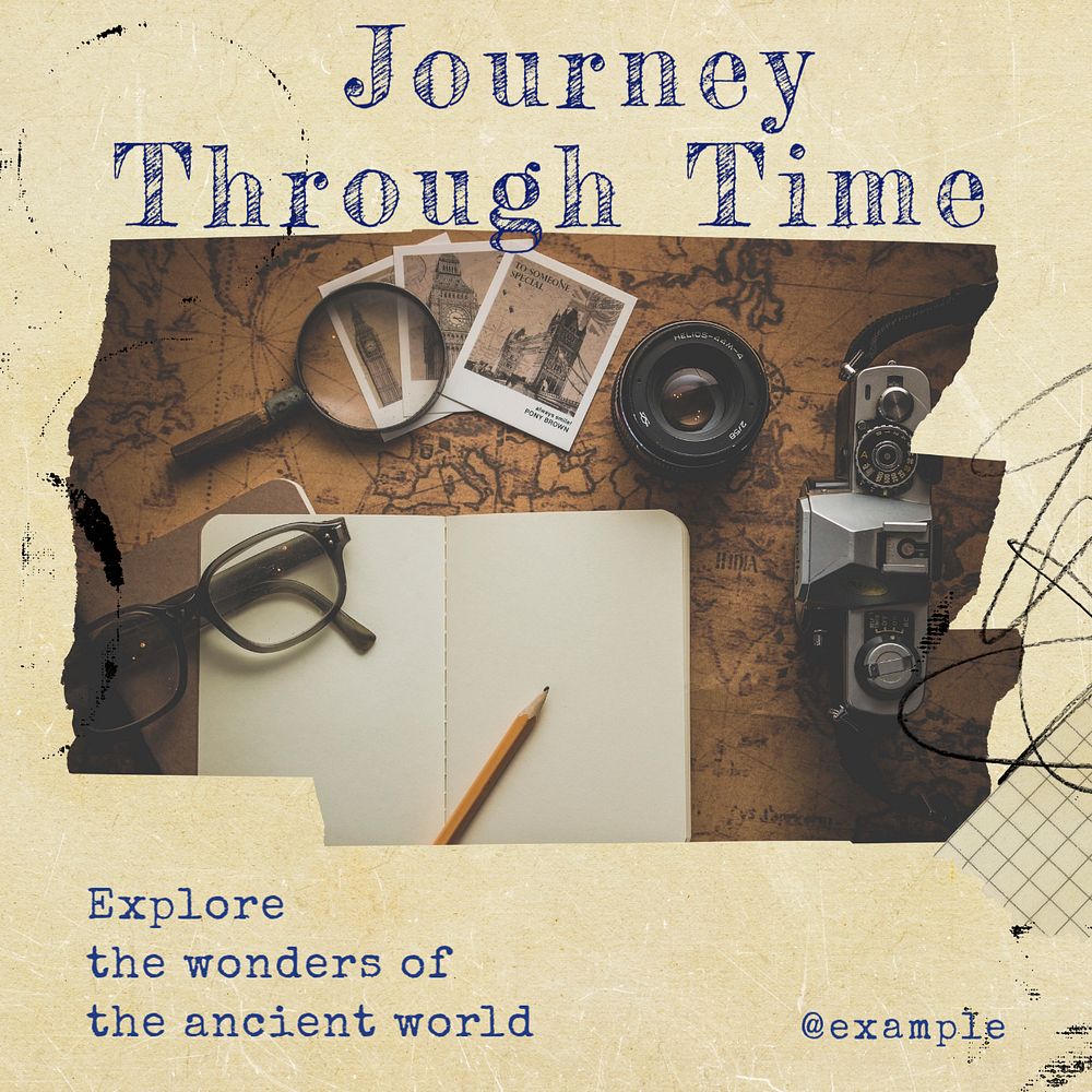 Journey through time Instagram post template, editable text