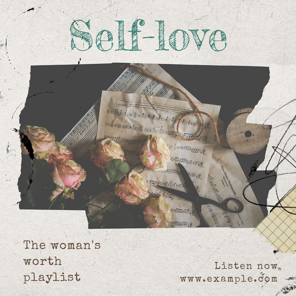 Self-love playlist Instagram post template, editable text