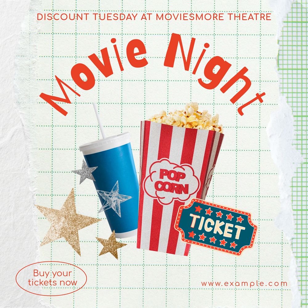 Movie night Instagram post template, editable text