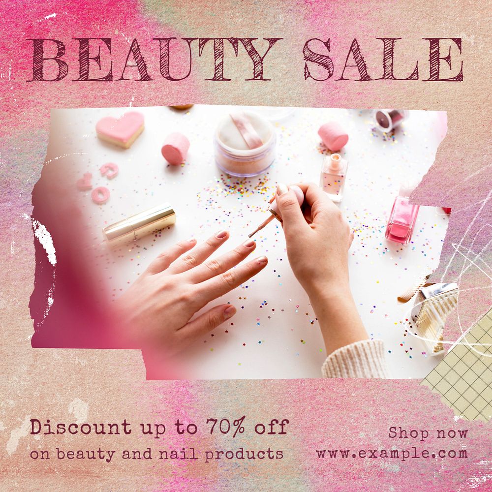 Beauty sale post template, editable text for social media