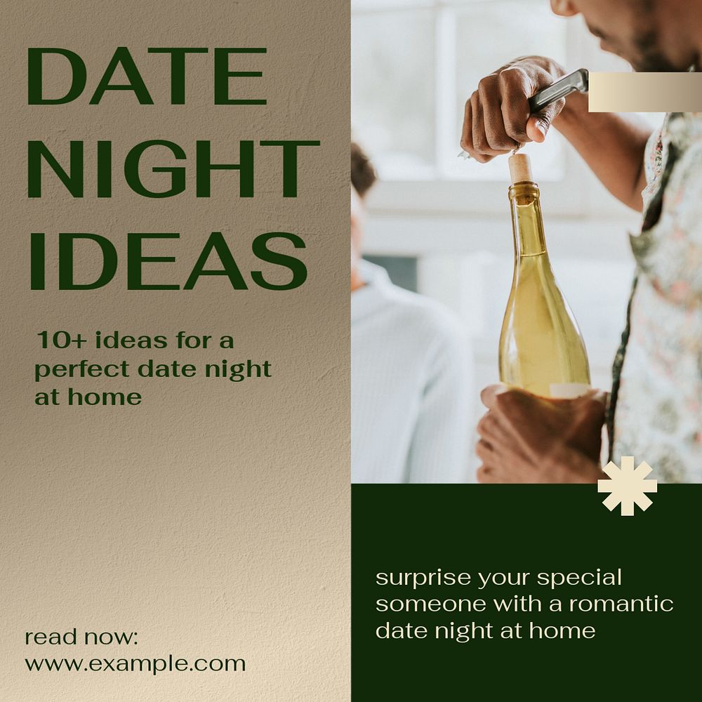 Date night ideas Instagram post template, editable social media ad