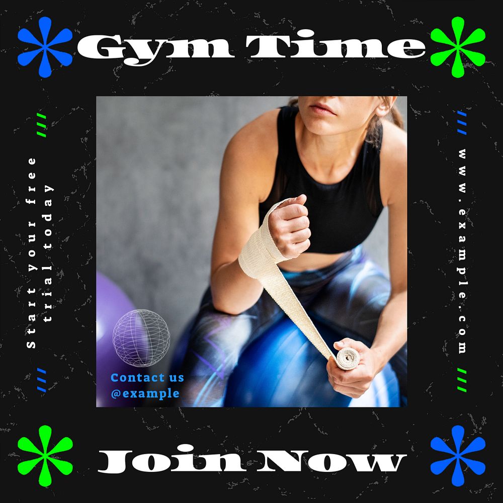 Gym time Instagram post template, editable social media ad