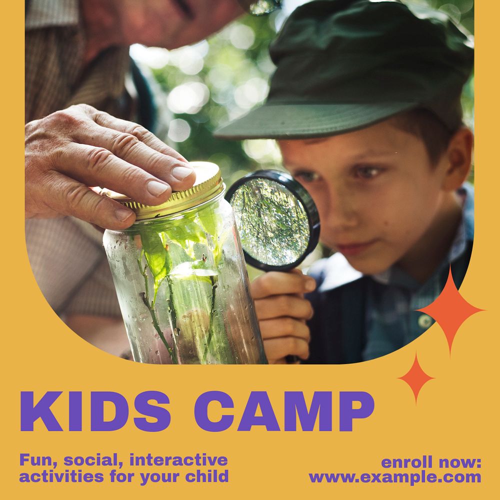 Kids camp  Instagram post template, editable social media ad