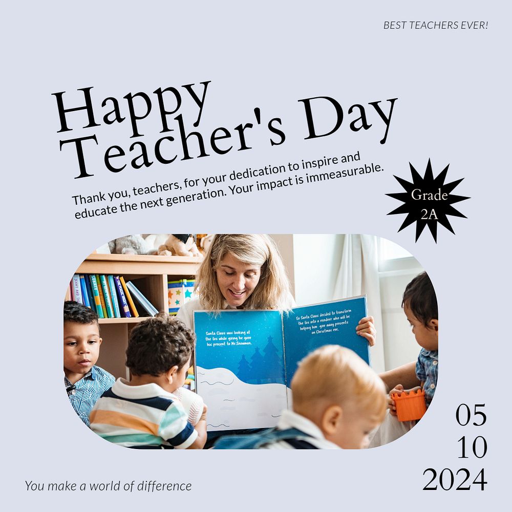 Happy teacher's day Instagram post template, editable social media ad