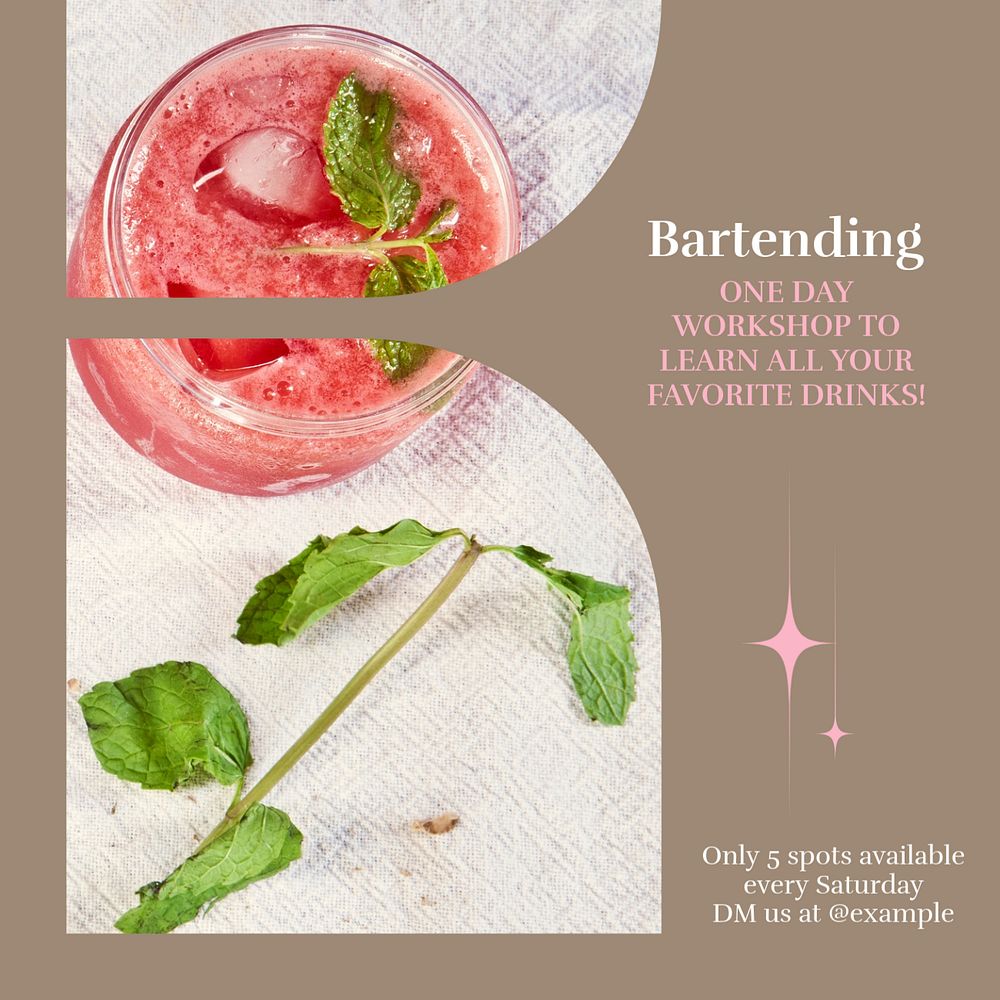 Bartending workshop Instagram post template, editable social media design