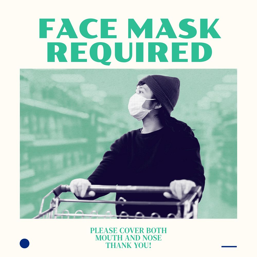 Face mask required social media template, editable design