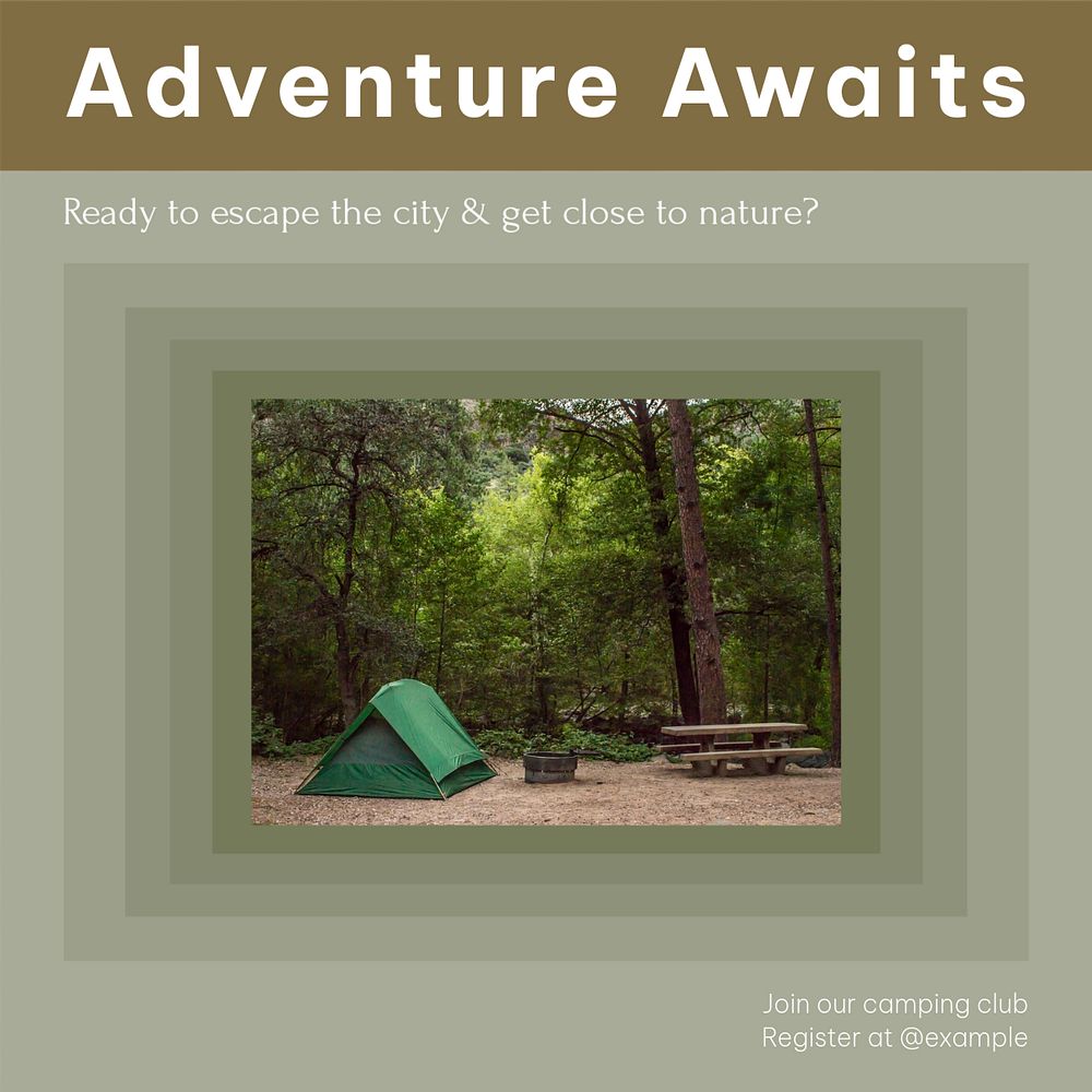 Adventure awaits Instagram post template, editable design