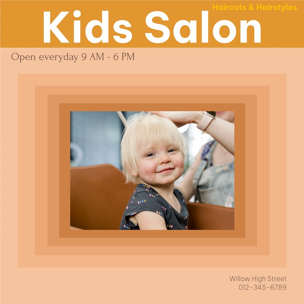 Kids salon Instagram post template, editable social media design