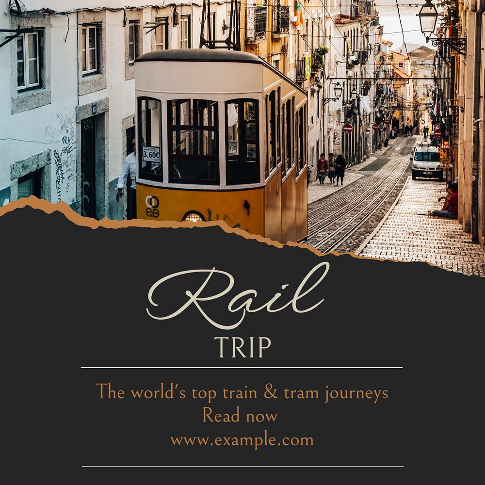 Rail trip Instagram post template, editable social media design