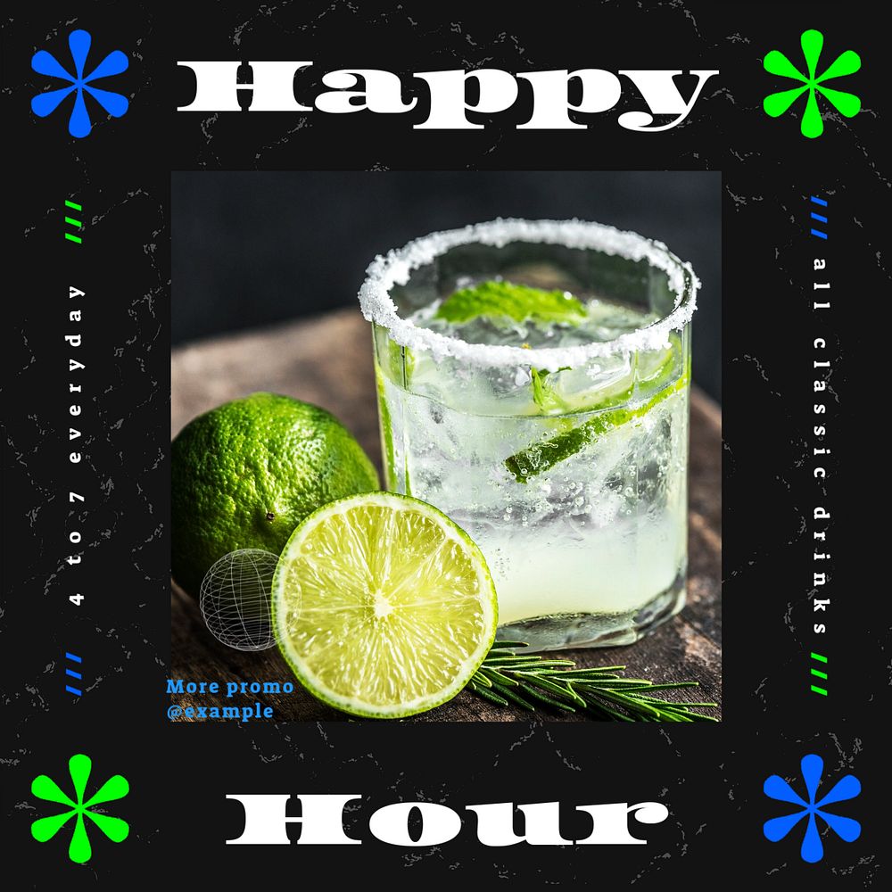 Happy hour Instagram post template, editable social media ad