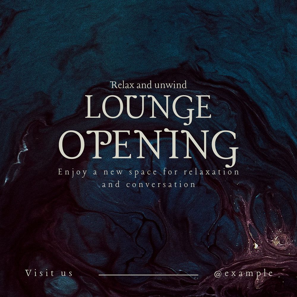 Lounge opening invitation Instagram post template, editable text