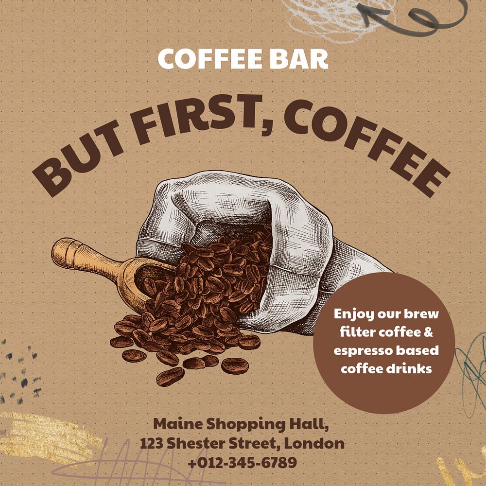 Coffee shop Instagram post template, editable text