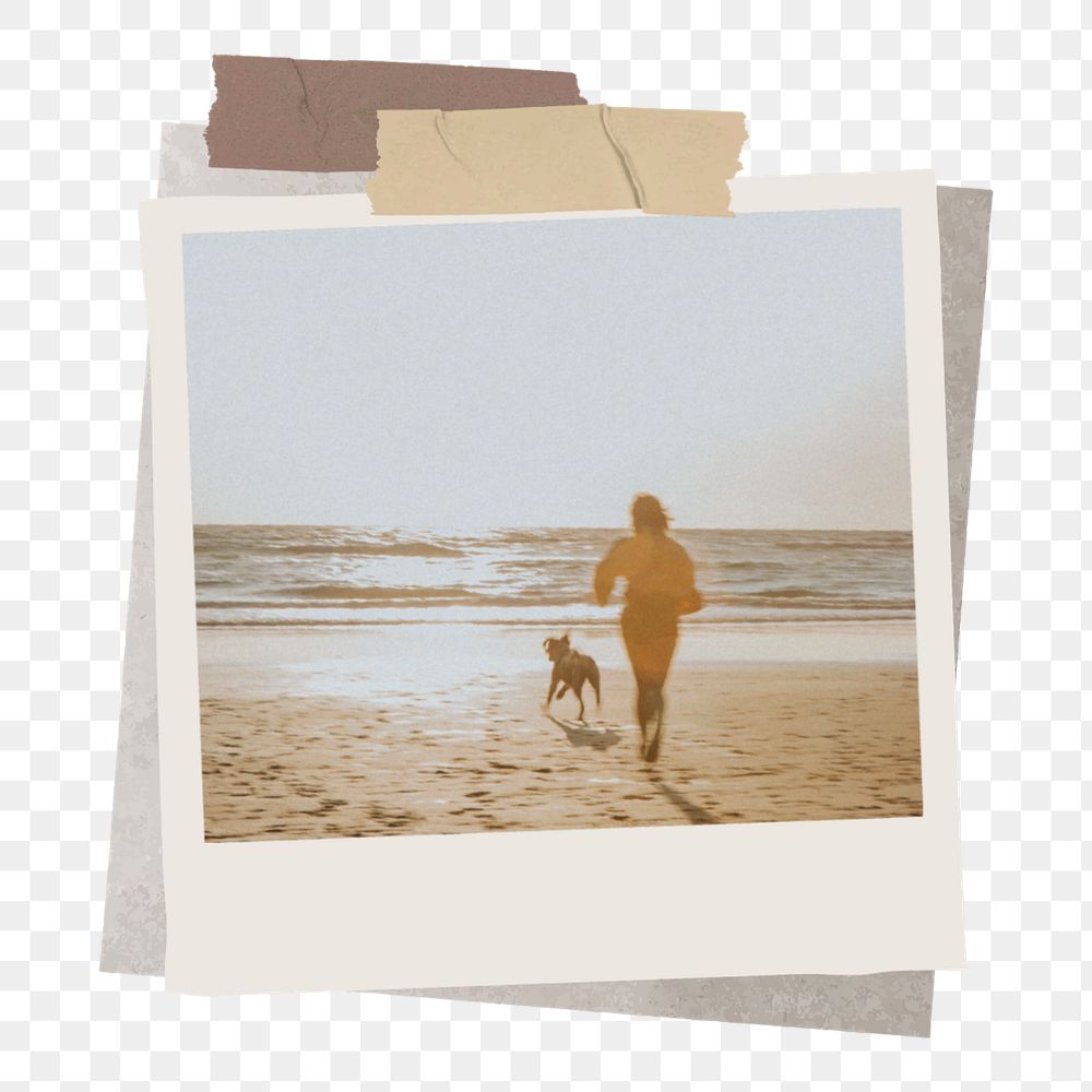 PNG Instant film frame mockup element, beach travel transparent background