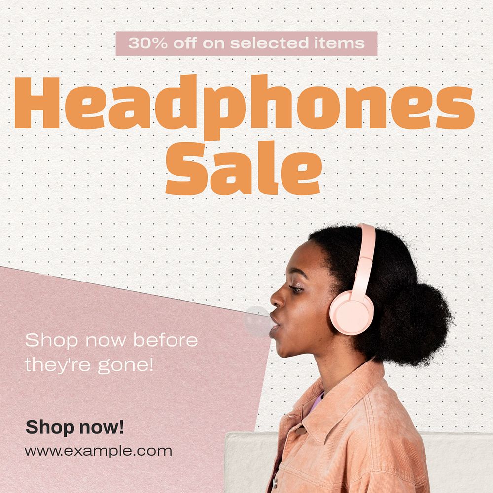 Headphones sale Instagram post template, editable text