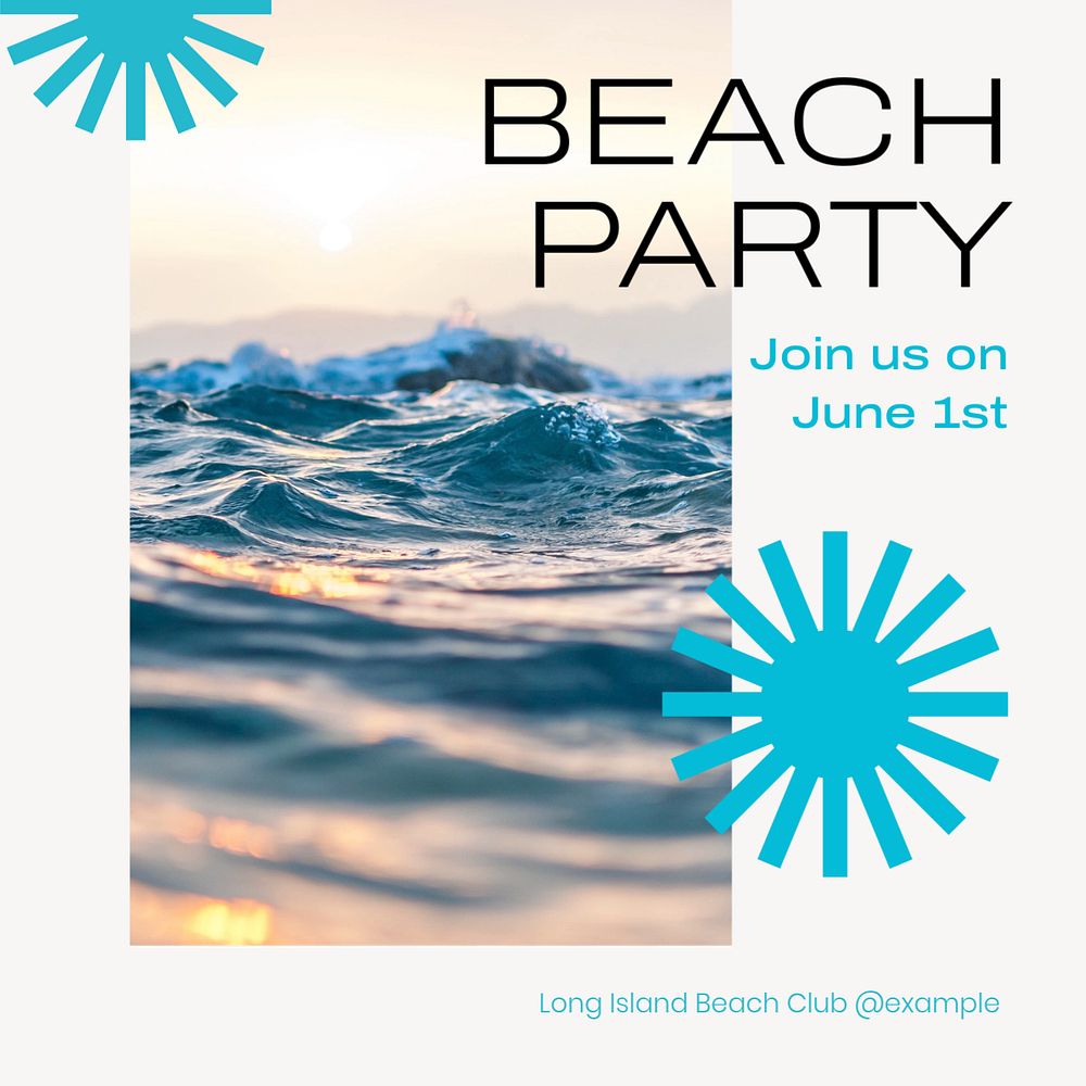 Beach party Instagram post template, editable social media ad