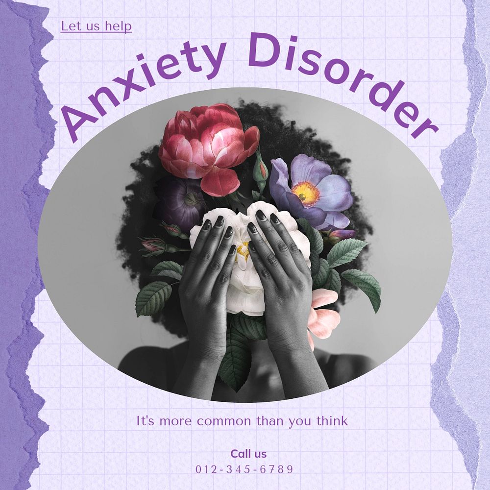 Anxiety & mental health social media template, editable design