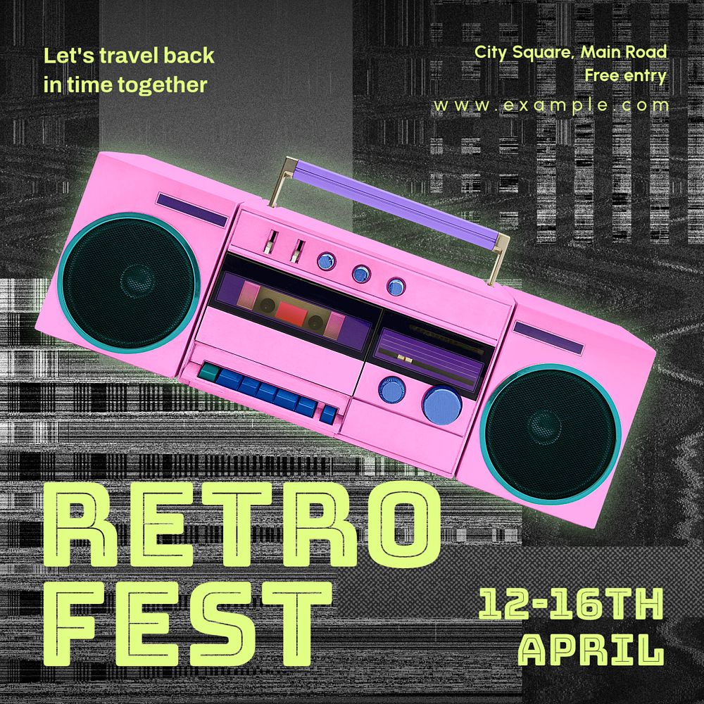 Retro fest Instagram post template, editable text