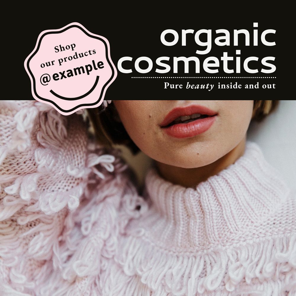 Organic cosmetics social media template, editable design