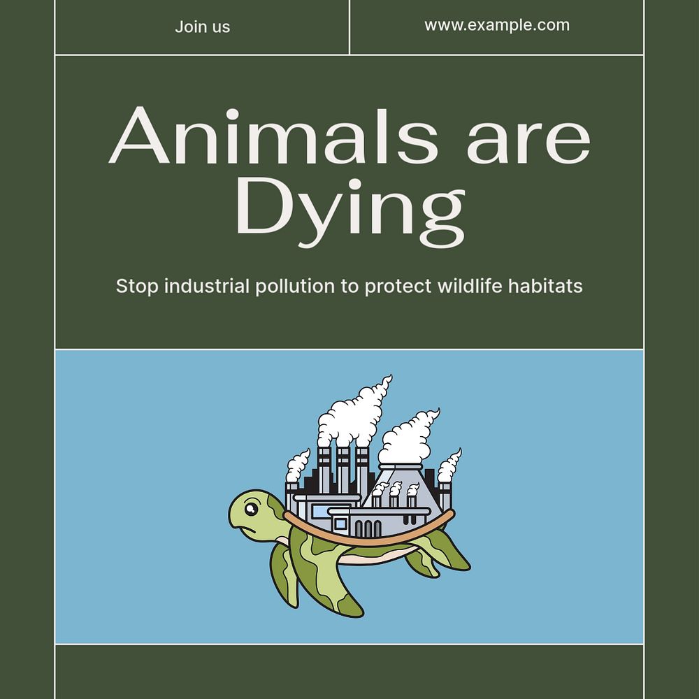 Animals are dying Instagram post template, editable social media design