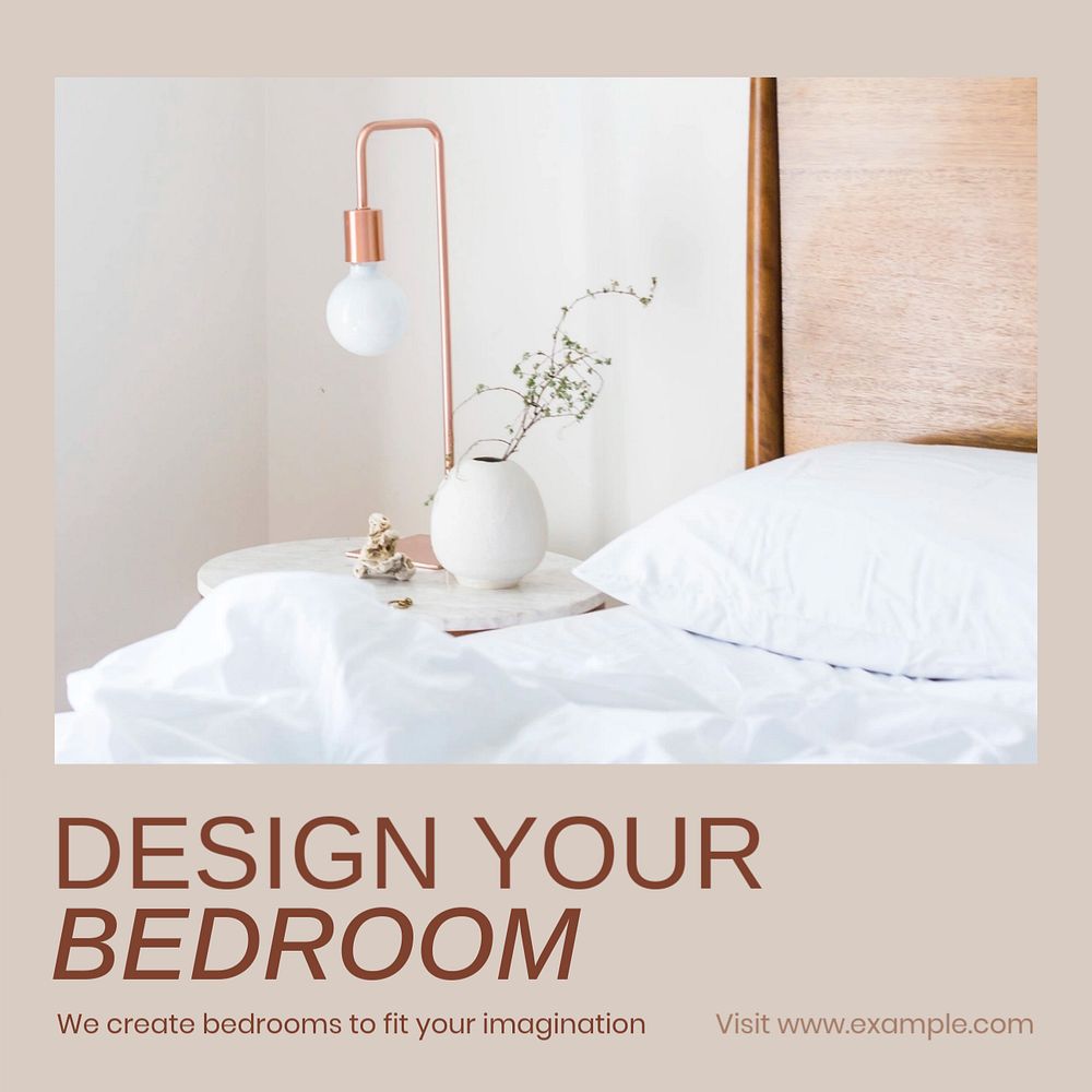 Bedroom design Instagram post template, editable social media design