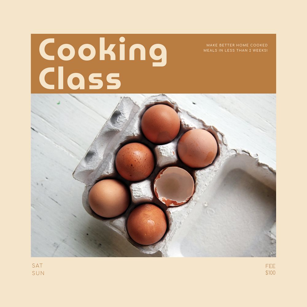 Cooking class Instagram post template, editable social media design