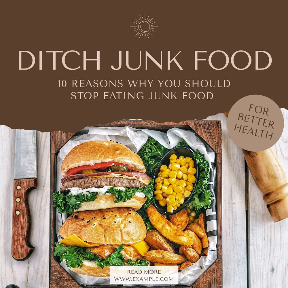 Ditch junk food Instagram post template, editable social media design