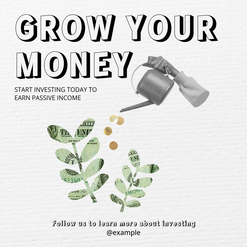 Grow your money Instagram post template, editable text