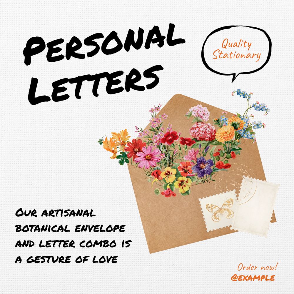 Letters Instagram post template, editable text