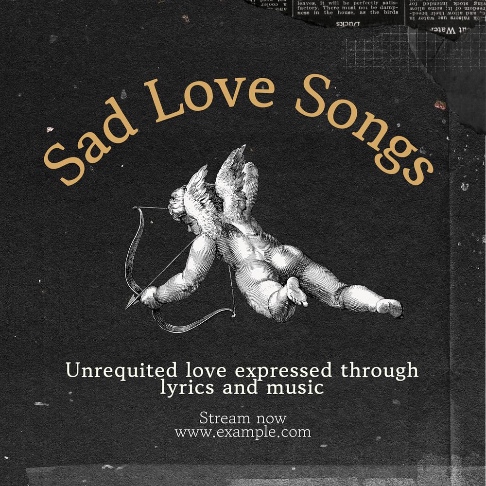 Sad love songs Instagram post template, editable text