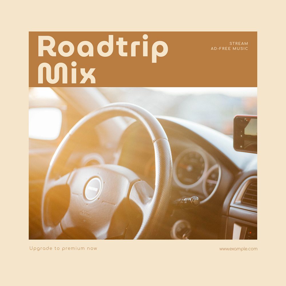 Roadtrip music mix Instagram post template, editable social media design