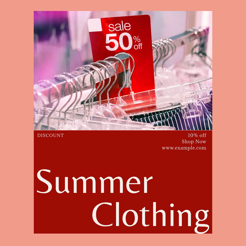 Summer clothing discount Instagram post template, editable social media design