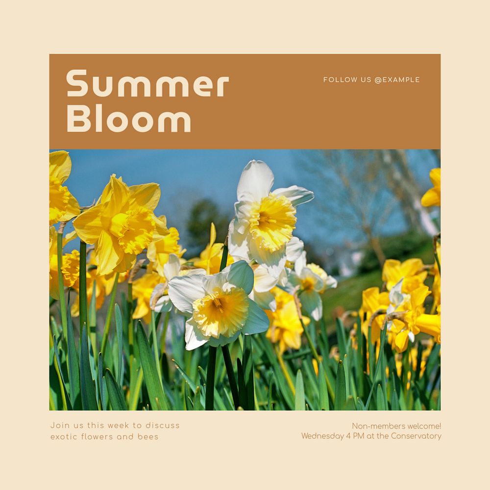 Summer bloom Instagram post template, editable social media design