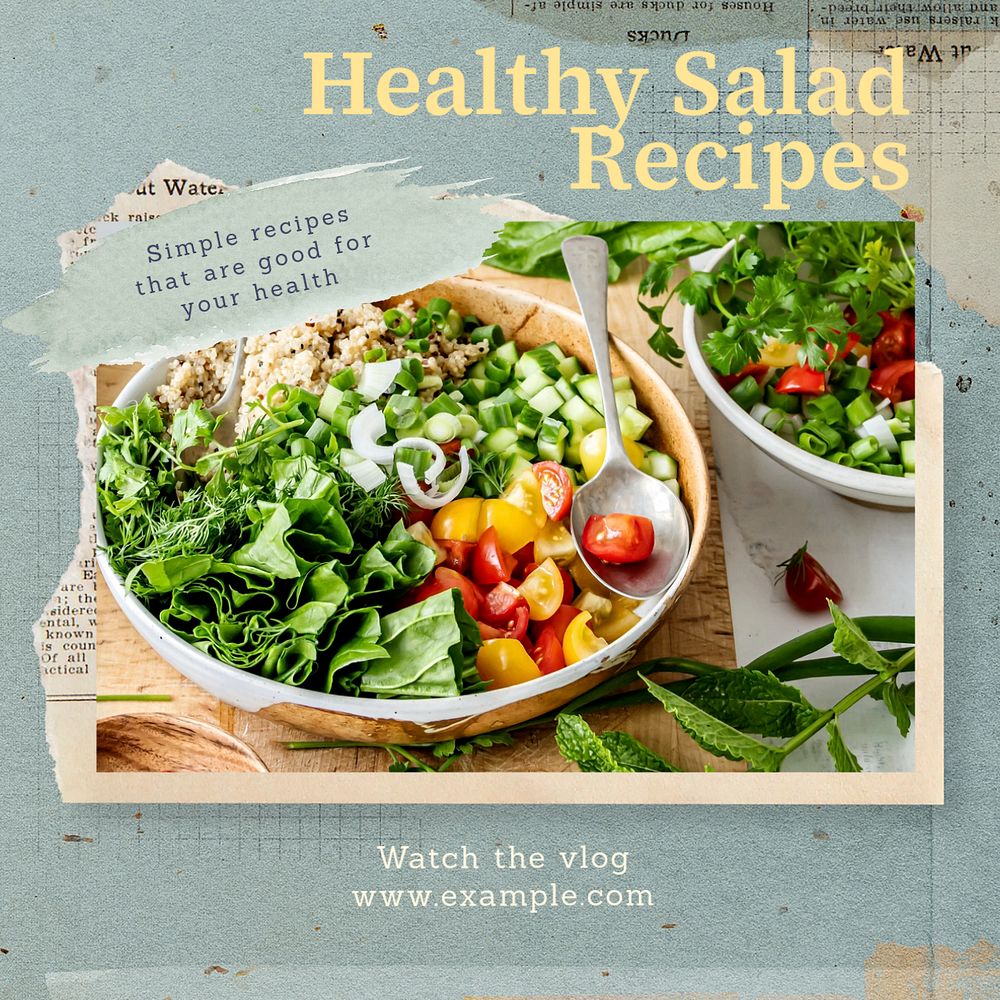 Healthy salad recipes Facebook post template, editable design