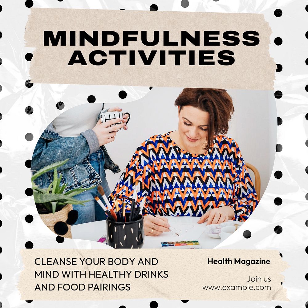 Mindfulness activities Facebook post template, editable design