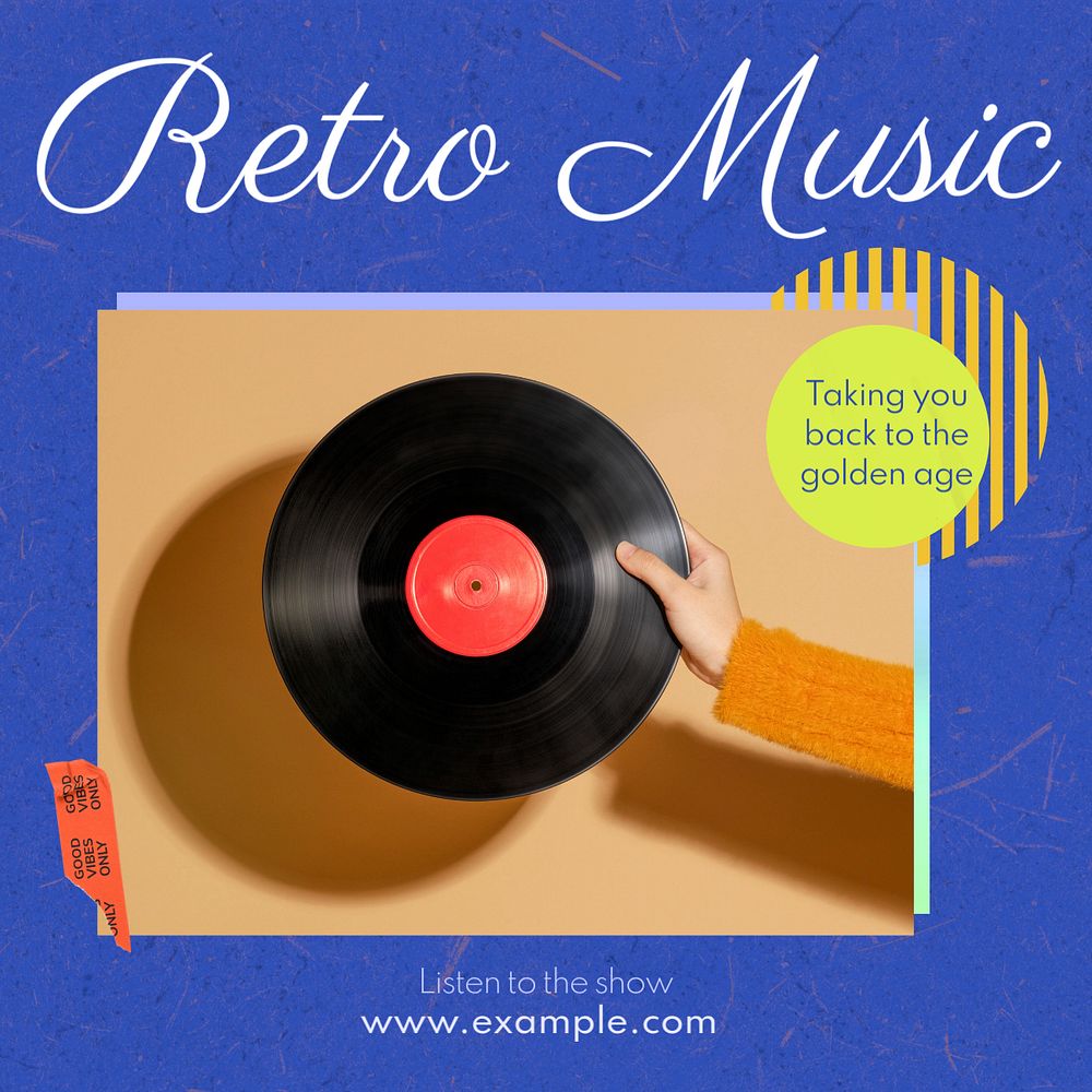 Retro music Instagram post template, editable text