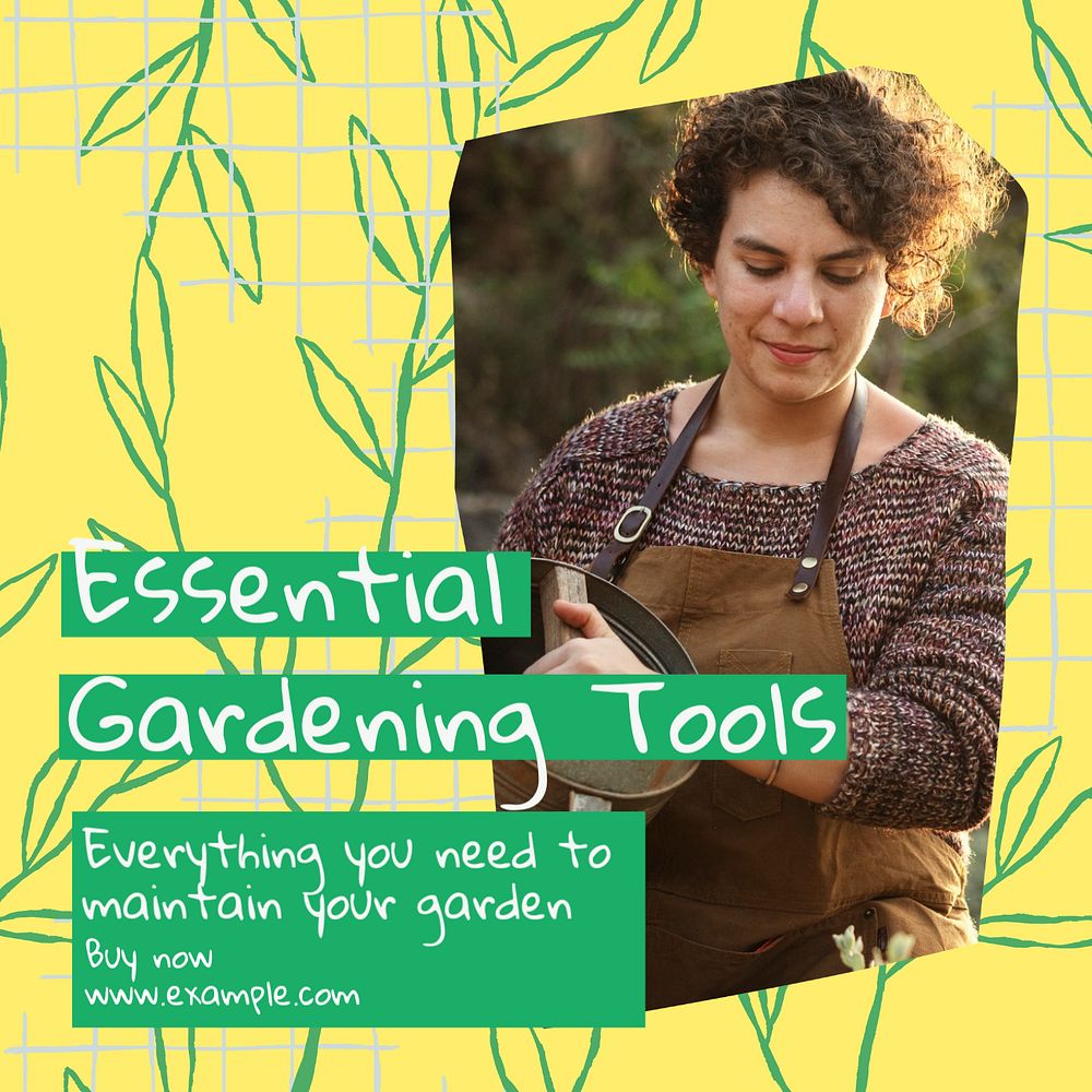 Gardening tools Instagram post template, editable design