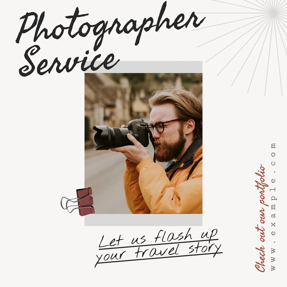 Photographer service Instagram post template, editable design