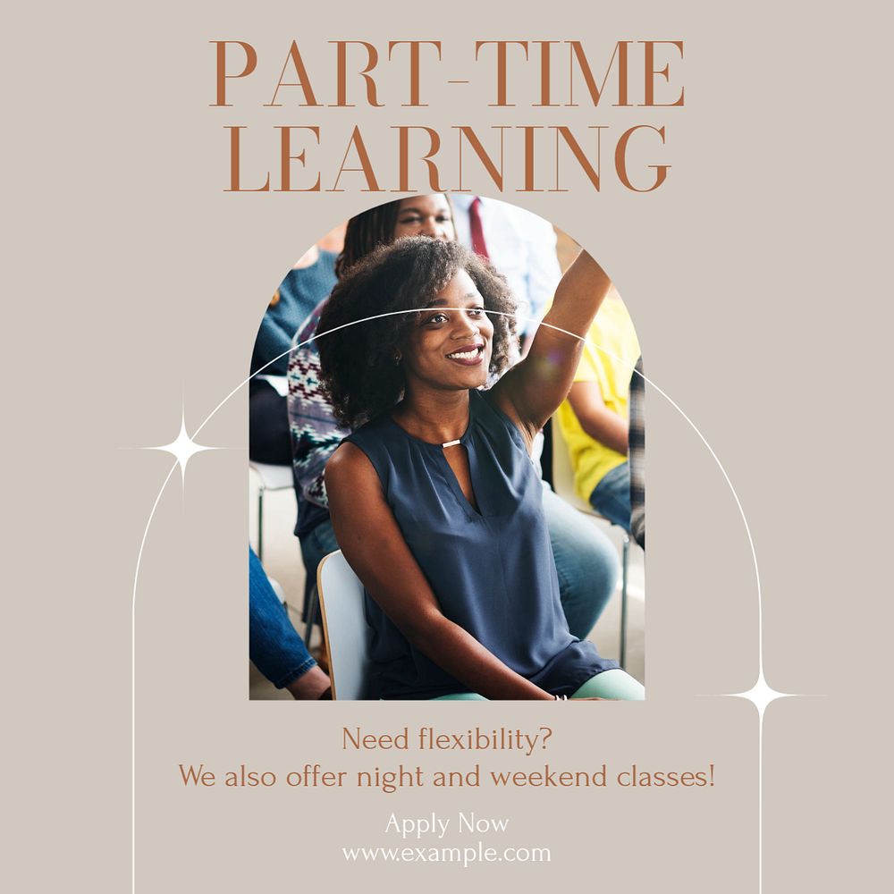 Part-time learning Instagram post template, editable social media design