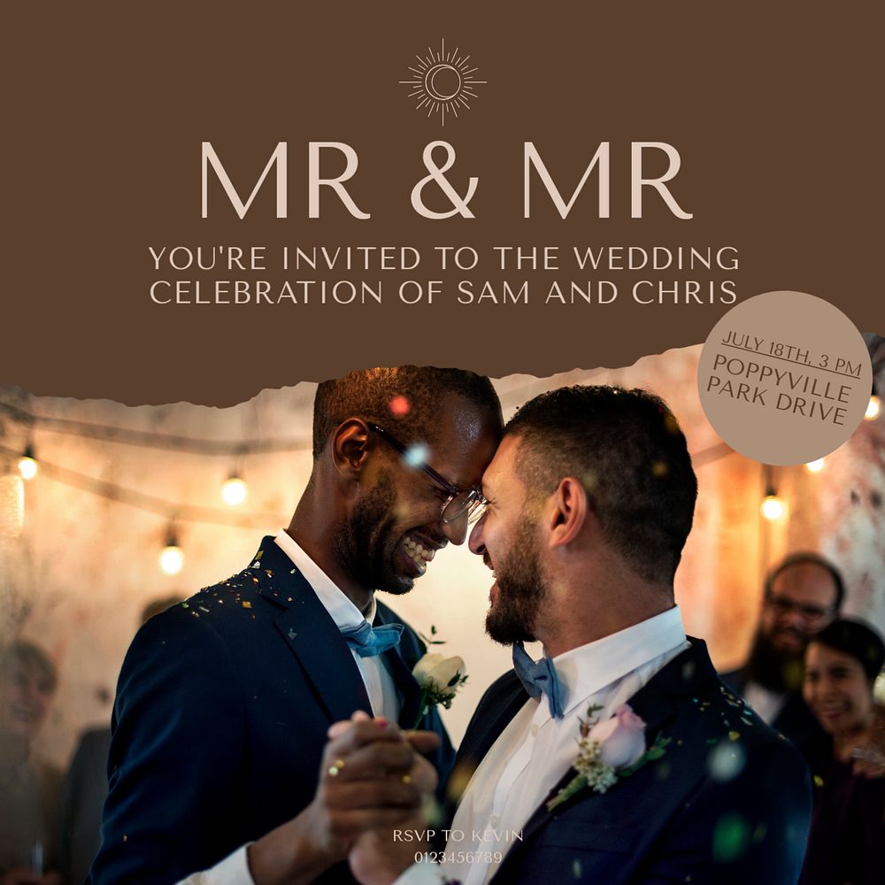 Gay wedding Instagram post template, editable social media design