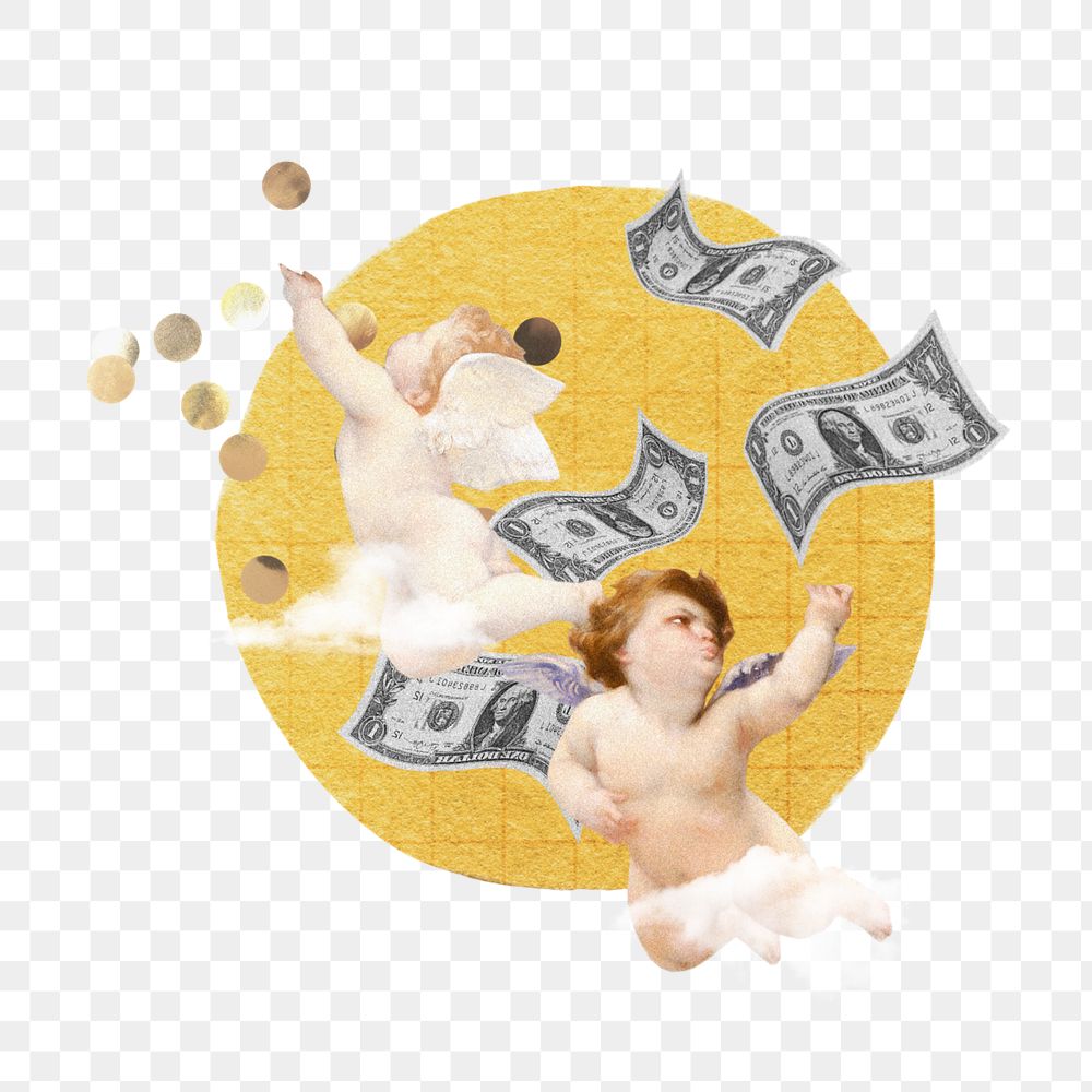 PNG Vintage cherubs money investment illustration transparent background editable design