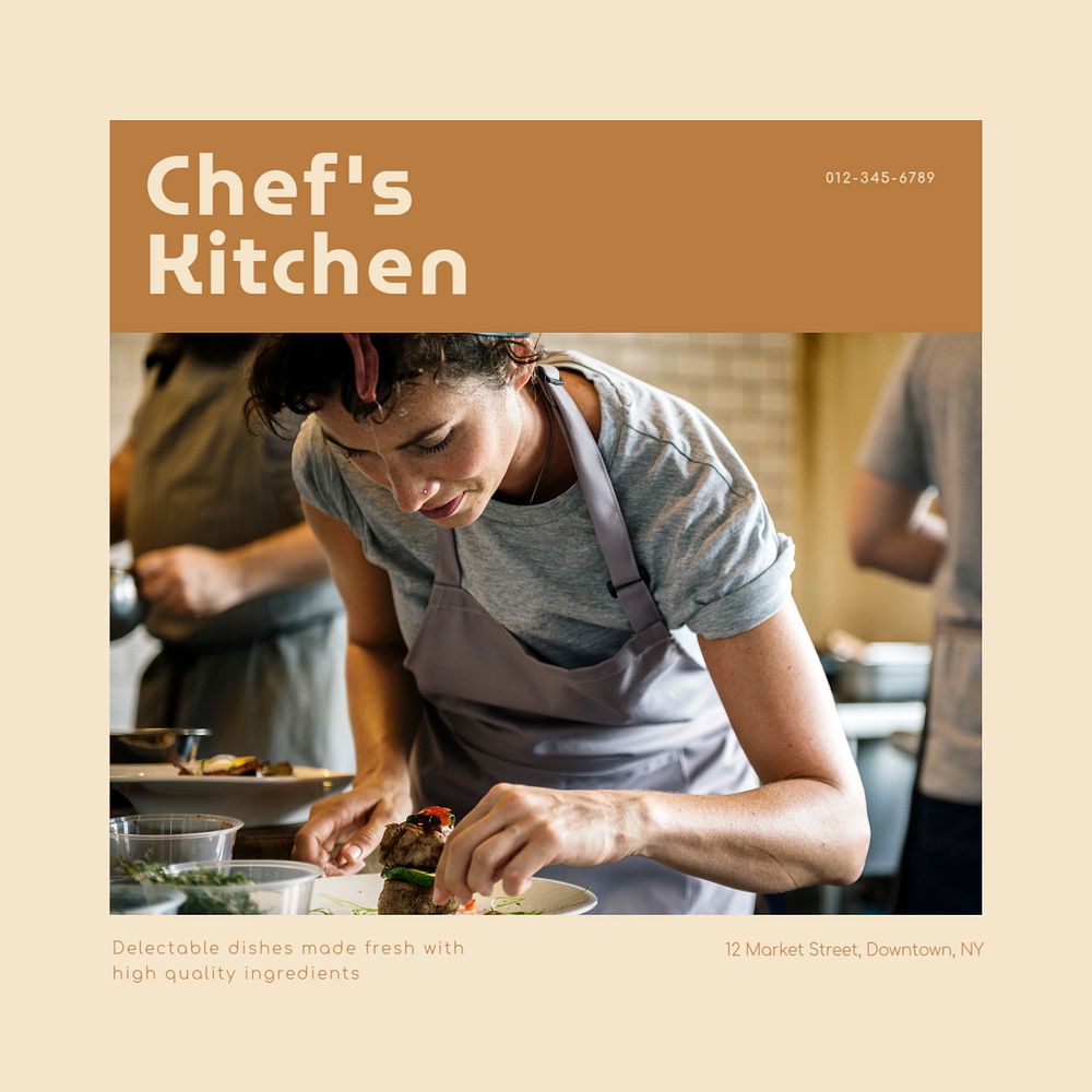 Chef's kitchen Instagram post template, editable social media design