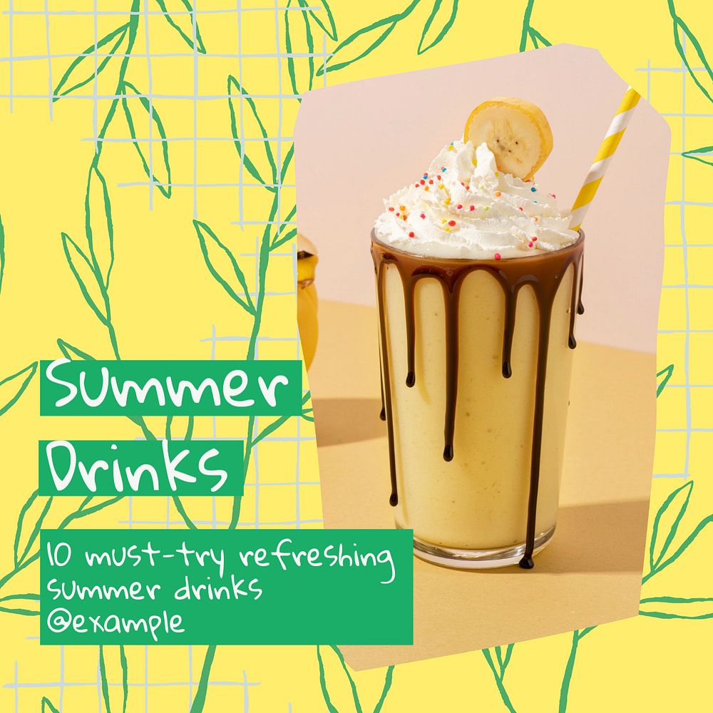 Summer drinks Instagram post template, editable design