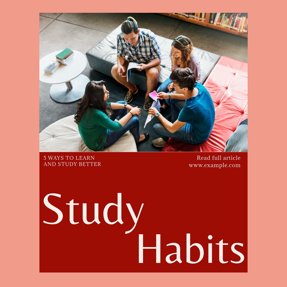 Study habits Instagram post template, editable social media design