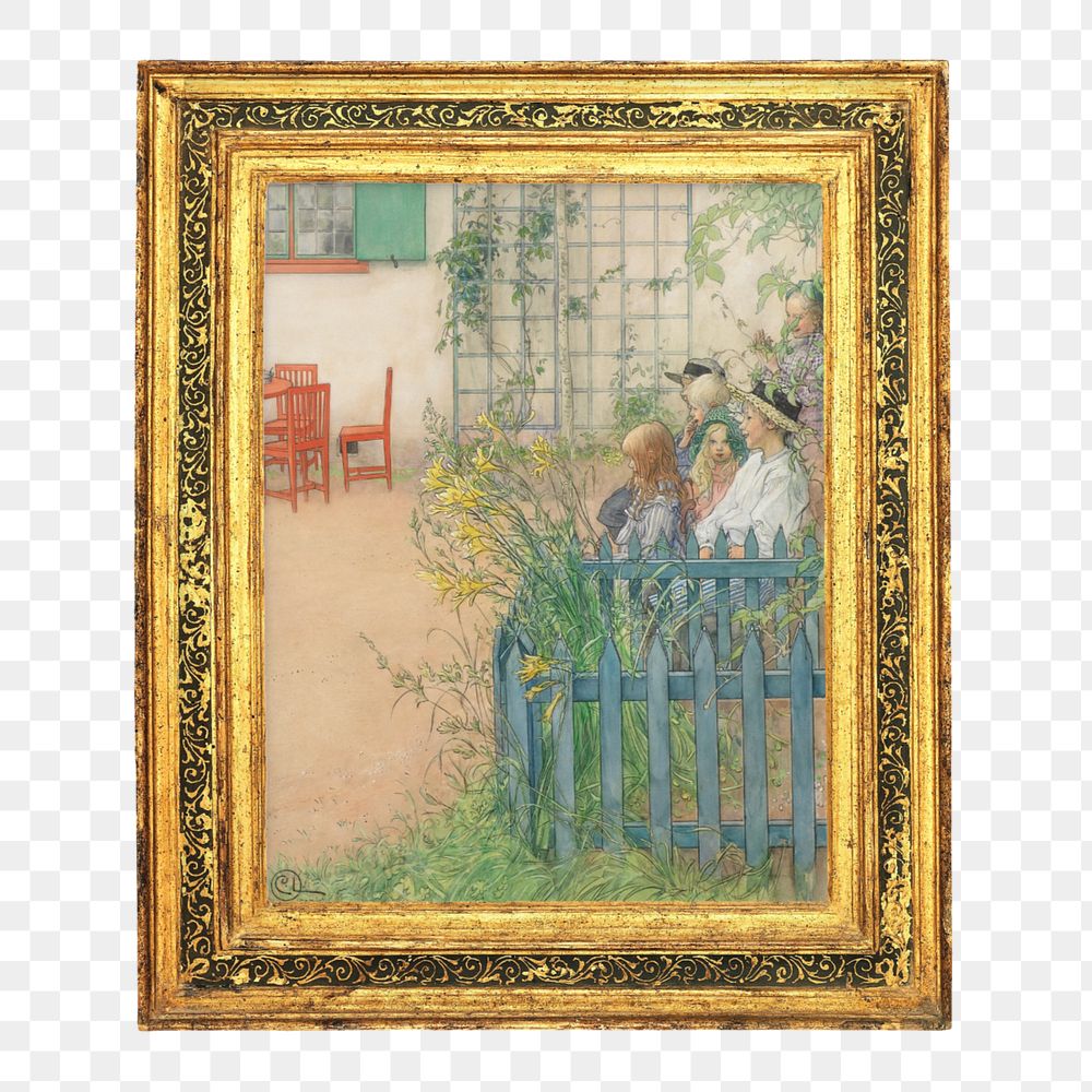 Gold picture frame png mockup element, vintage editable design with Carl Larsson's painting. Remixed by rawpixel.