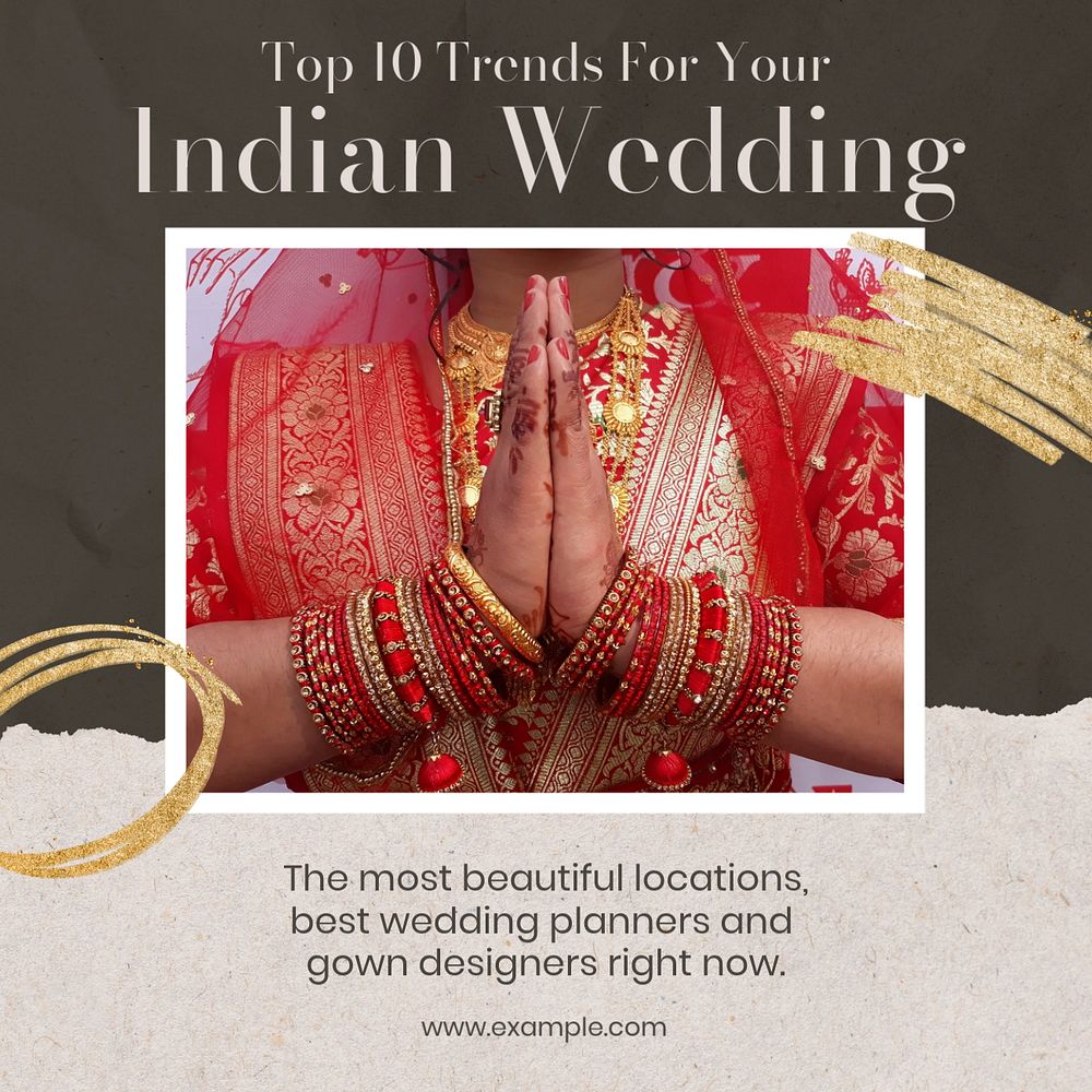 Indian wedding Instagram post template, editable design